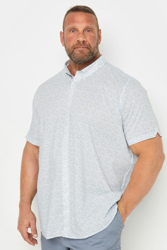 BEN SHERMAN Big & Tall White Geometric Print Short Sleeve Shirt | BadRhino 1