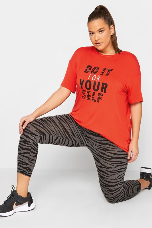 YOURS Plus Size ACTIVE Orange 'Do It For Yourself' Slogan Top | Yours Clothing 1