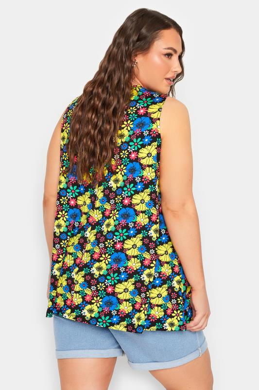 YOURS Plus Size Black & Yellow Ditsy Print Pleat Front Vest Top | Yours Clothing 3