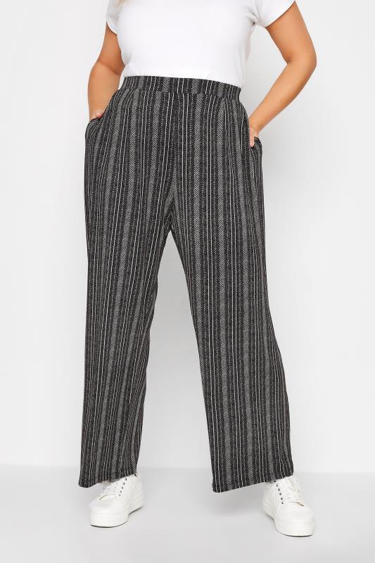  Grande Taille YOURS Curve Black Mixed Stripe Wide Leg Stretch Trousers