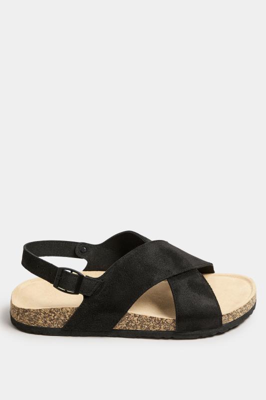 Black Cross Strap Footbed Sandals In Extra Wide EEE Fit 3