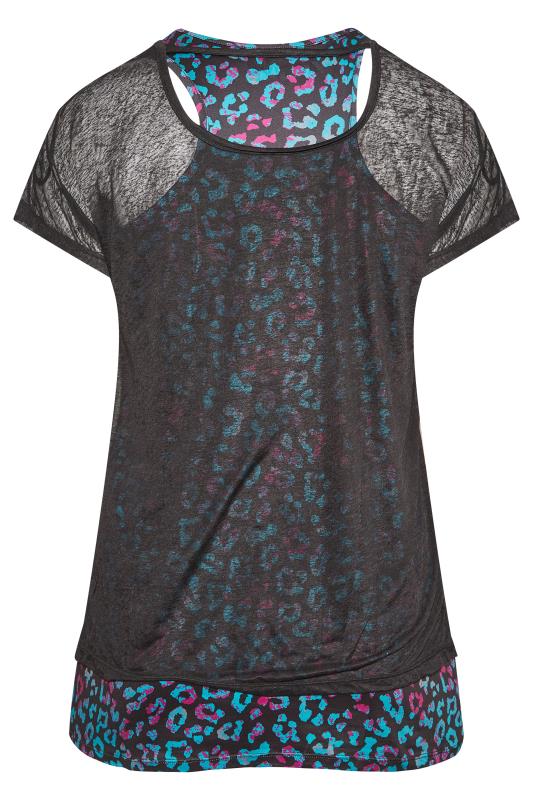 ACTIVE Plus Size Black Mesh Leopard Print 2 In 1 T-Shirt | Yours Clothing 7