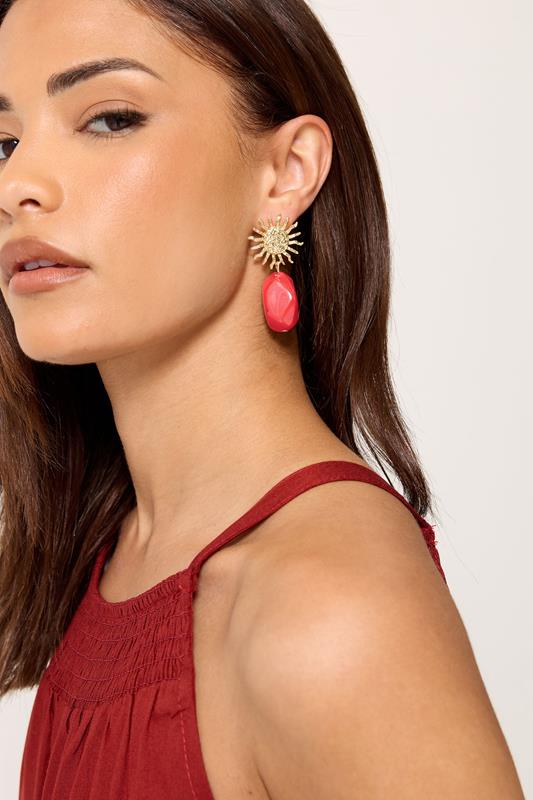 Gold Tone Sun Bead Drop Earrings | Yours Clothing 1