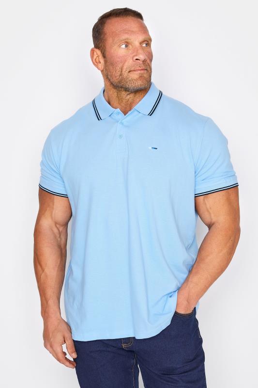 BadRhino Big & Tall Light Blue Contrast Tipped Polo Shirt 1