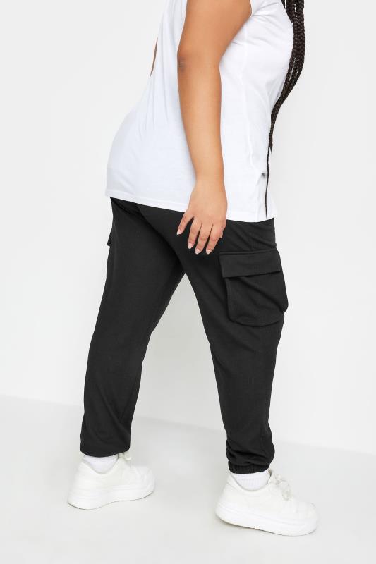 YOURS Plus Size Black Textured Cargo Joggers | Yours Clothing 4
