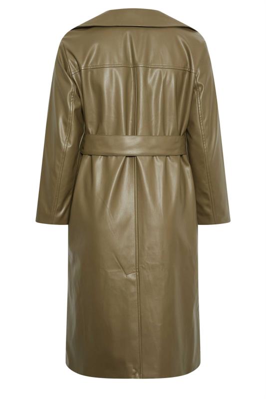 YOURS Plus Size Olive Green Faux Leather Trench Coat | Yours Clothing 9
