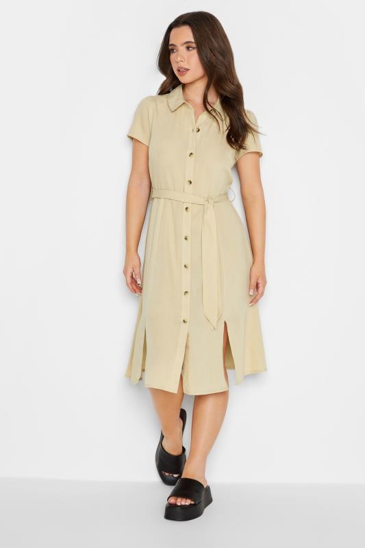PixieGirl Stone Brown Linen Blend Button Through Dress | PixieGirl 3