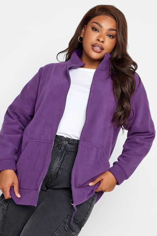 YOURS Plus Size Purple Zip Fleece Jacket | Yours Clothing 1