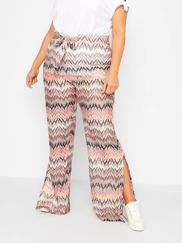  Grande Taille LTS Tall Pink Patterned Crochet Wide Leg Trousers