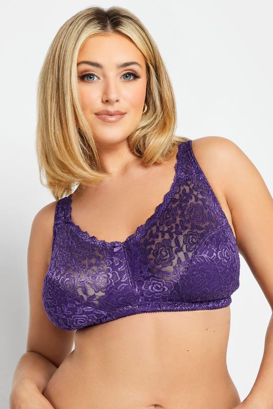 Plus Size  YOURS Dark Purple Hi Shine Lace Non-Padded Non-Wired Full Cup Bra
