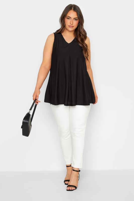 YOURS Plus Size Black Pointelle Vest Top | Yours Clothing 2