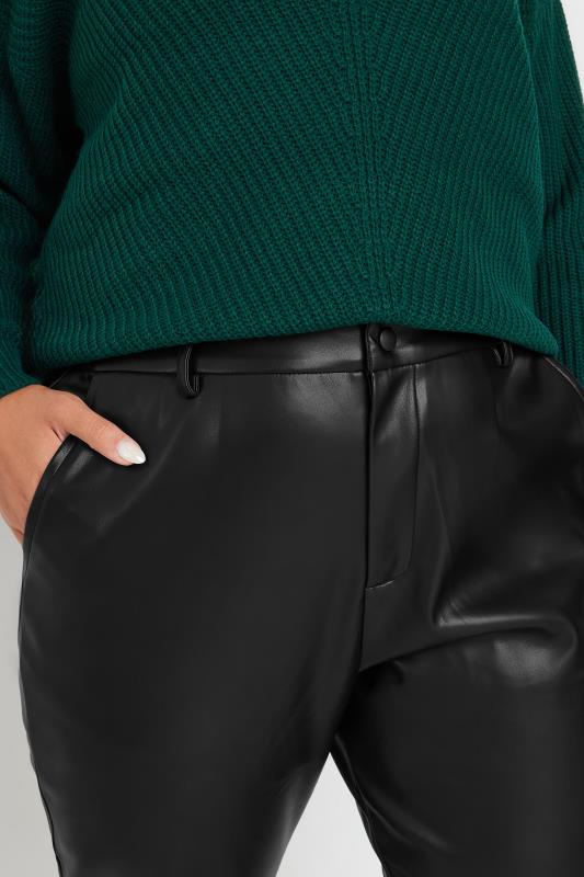 YOURS Plus Size Black Faux Leather Straight Leg Trousers | Yours Clothing  4