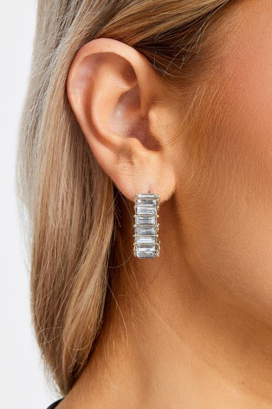 Plus Size  Silver Tone Diamante Drop Down Earrings