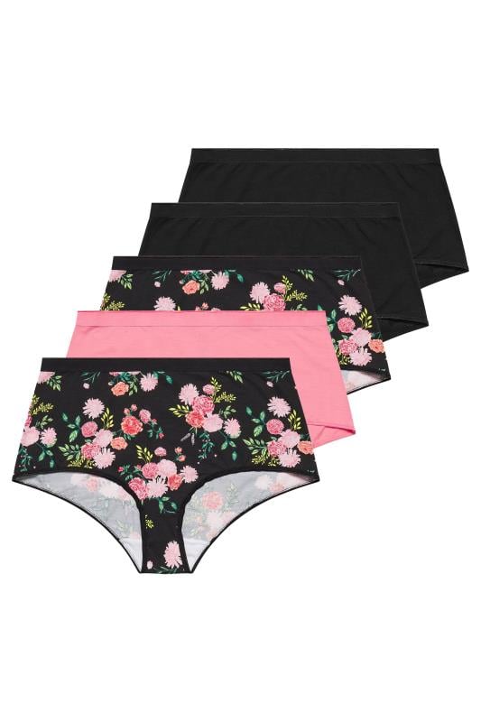 YOURS 5 PACK Curve Black Floral Print Full Briefs | Yours Clothing 5