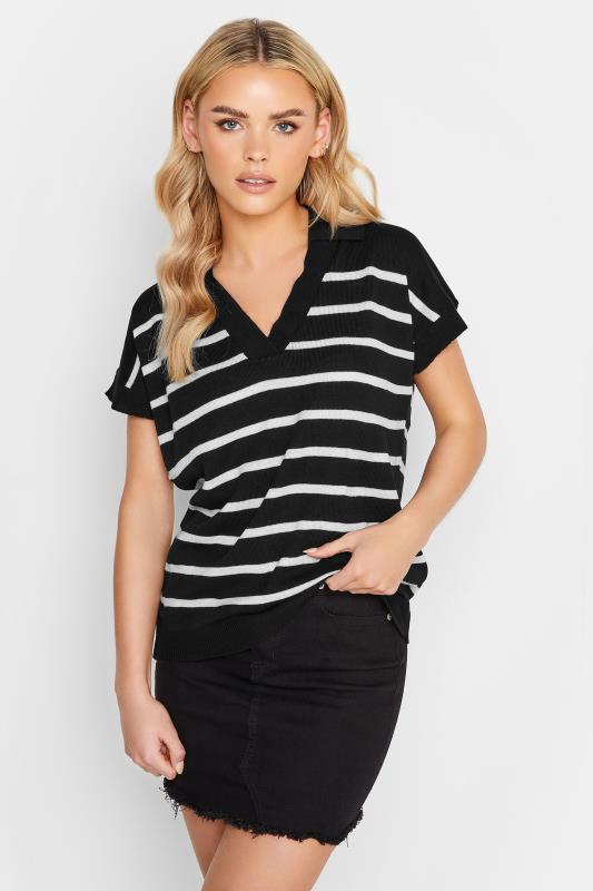 Petite Black Stripe Print Collared Sweater Vest | PixieGirl 1