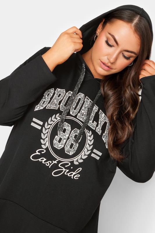 YOURS Plus Size Black 'Brooklyn' Slogan Longline Hoodie | Yours Clothing 4