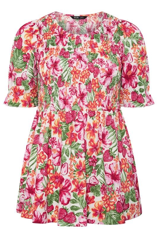YOURS Plus Size Pink Floral Shirred Puff Sleeve Top |  Yours Clothing 5