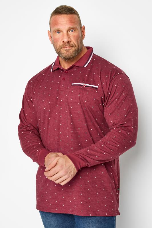 KAM Big & Tall Burgundy Red Dobby Print Long Sleeve Polo Shirt | BadRhino 1