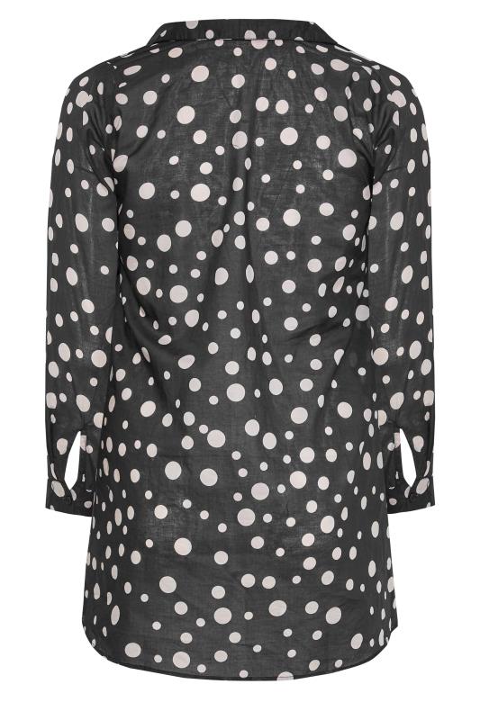 Plus Size Black Polka Dot Print Button Through Shirt | Yours Clothing 8