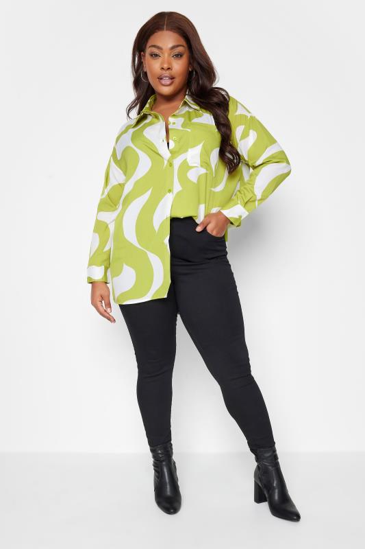 YOURS Plus Size Green Swirl Print Oversized Boyfriend Shirt | Yours Clothing 2
