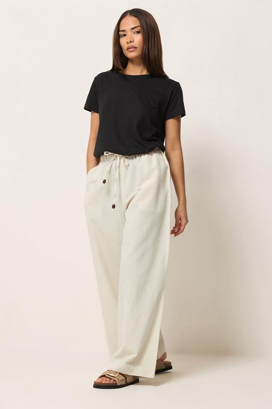 PixieGirl Petite Women's Natural Brown Beaded Linen Wide Leg Trousers | PixieGirl 1