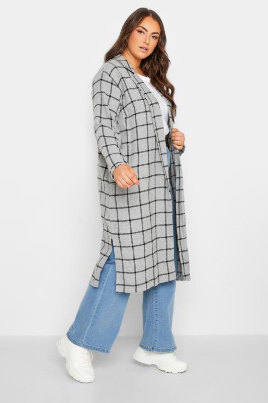 LIMITED COLLECTION Plus Size Curve Light Grey Check Long Duster Coat 2