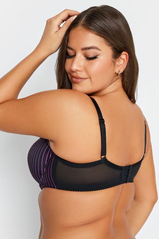 YOURS 2 PACK Plus Size Pink & Black Stripe Print Padded T-Shirt Bras | Yours Clothing 4