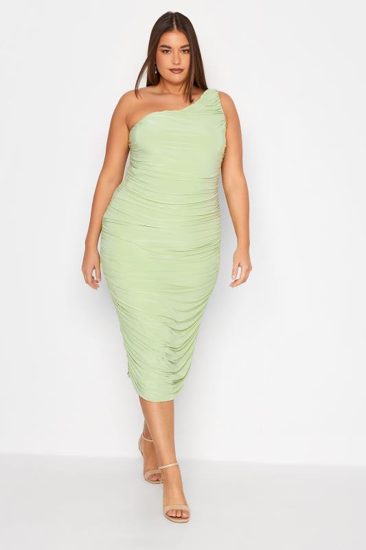 LTS Tall Women's Sage Green One Shoulder Ruched Midi Dress | Long Tall Sally 1