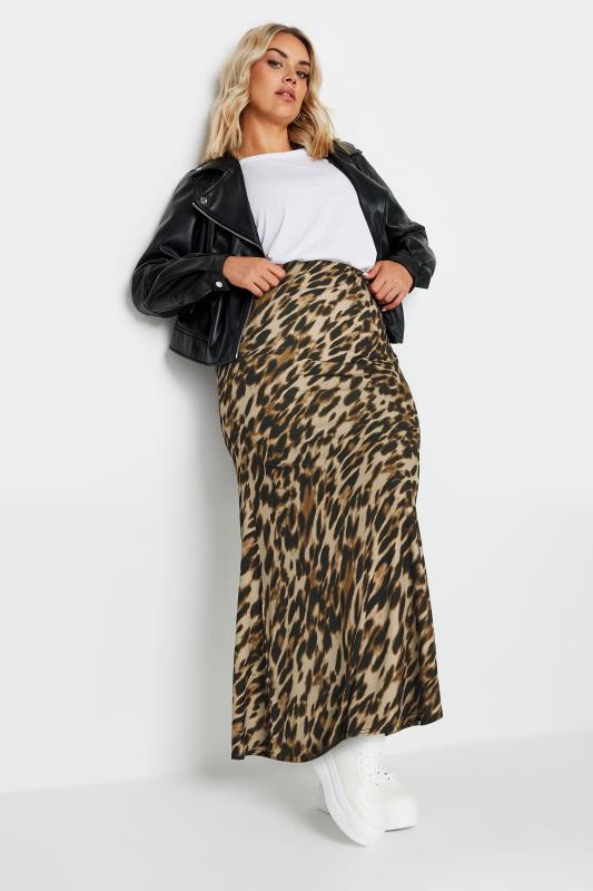 LIMITED COLLECTION Plus Size Natural Brown Leopard Print Maxi Skirt | Yours Clothing  1