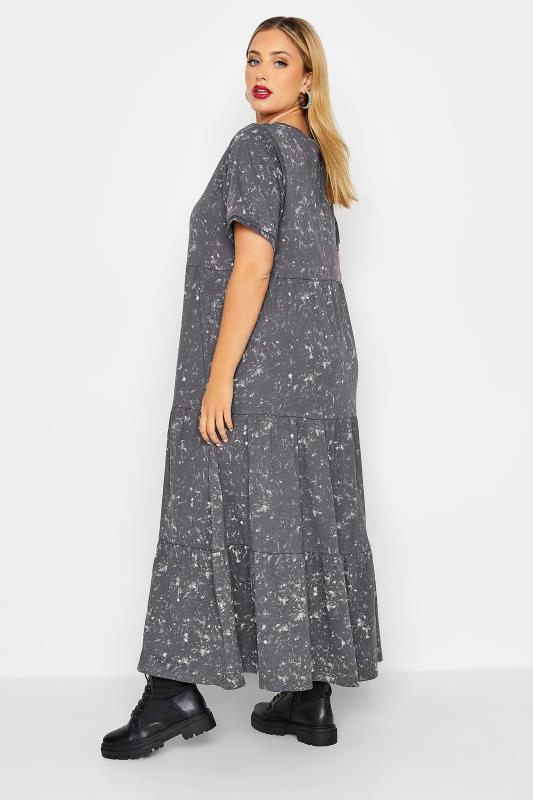 LIMITED COLLECTION Plus Size Grey Acid Wash Cotton Tier Dress | Yours Clothing 3