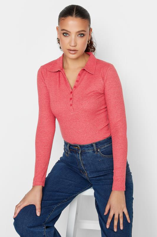 Tall  LTS Tall Pink Ribbed Polo Top