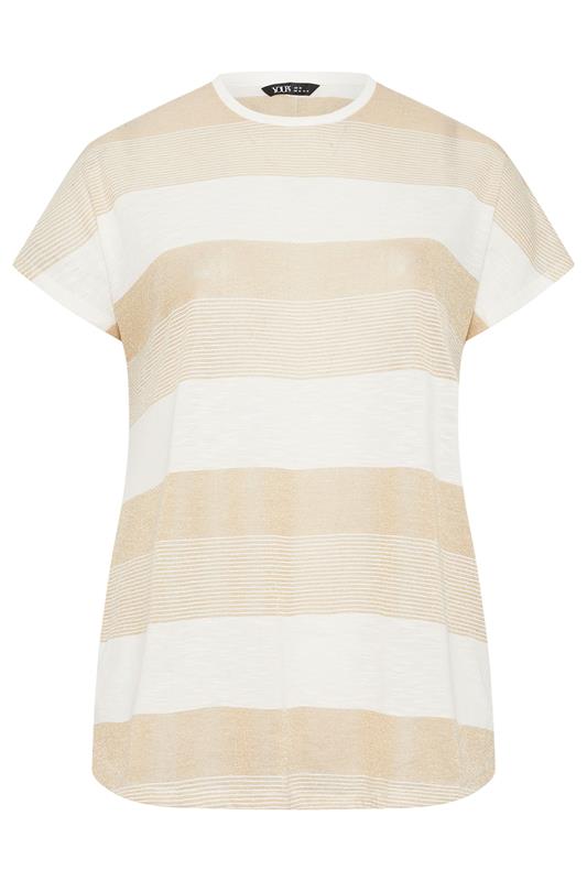 YOURS Plus Size Natural Brown & Gold Shimmer Stripe Top | Yours Clothing 5