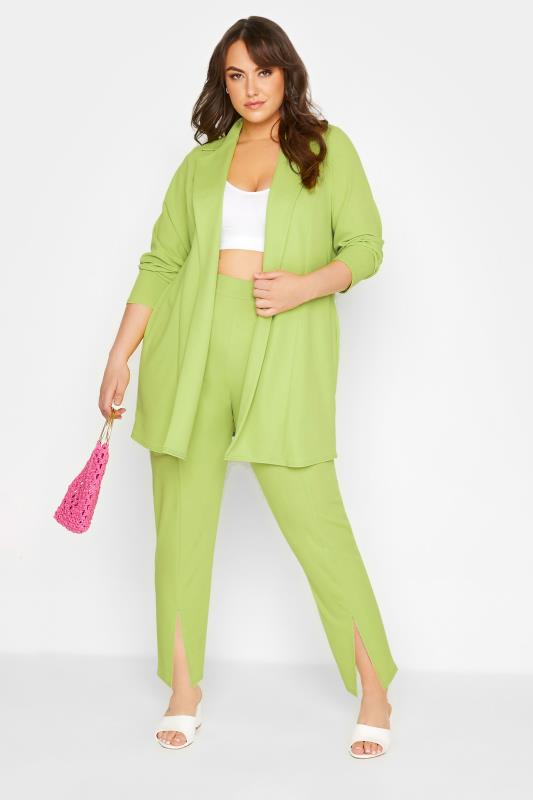 LIMITED COLLECTION Curve Lime Green Split Hem Tapered Trousers_B.jpg