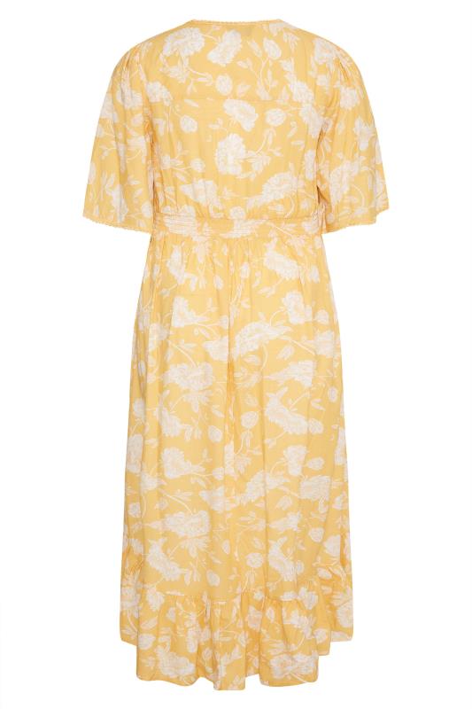 Curve Yellow Floral Print High Low Midi Dress 7