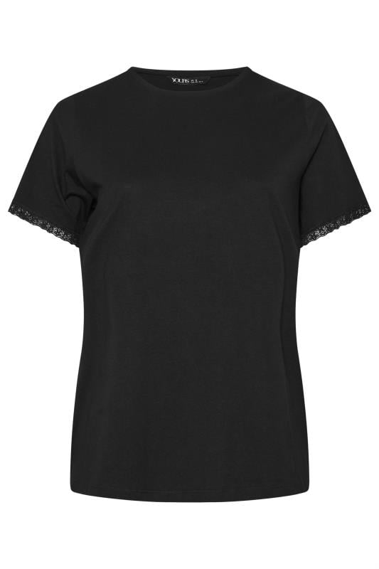 YOURS Plus Size Black Lace Trim T-Shirt | Yours Clothing  5