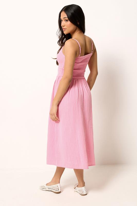 PixieGirl Petite Women's Pink Cotton Cheesecloth Midi Dress | PixieGirl 2