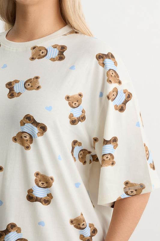 YOURS Plus Size Ivory White Teddy Print Sleep Tee Nightdress | Yours Clothing 4