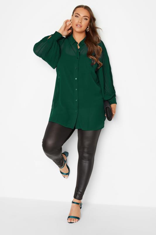 Plus Size YOURS LONDON Green Pleat Sleeve Shirt | Yours Clothing 2