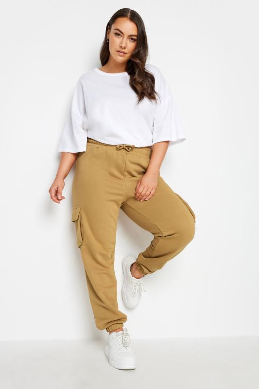 YOURS Plus Size Beige Brown Cargo Joggers | Yours Clothing