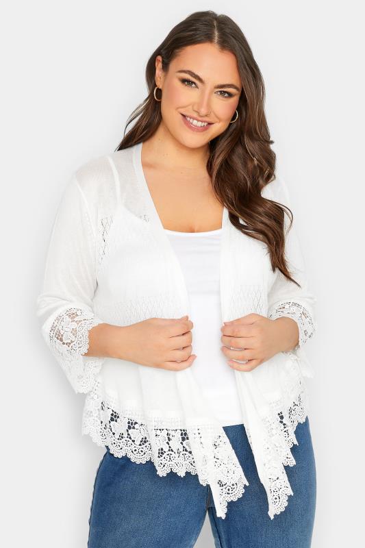 YOURS Plus Size White Lace Waterfall Shrug | Yours Clothing 1