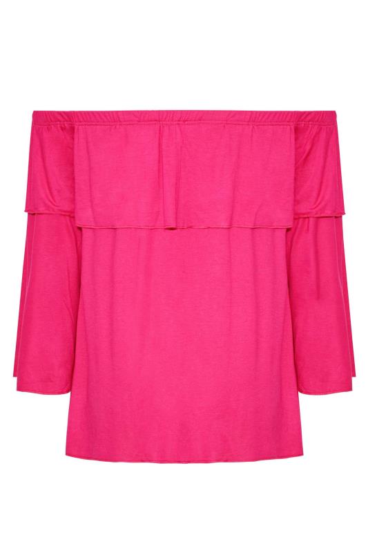 LIMITED COLLECTION Plus Size Hot Pink Frill Bardot Top | Yours Clothing 7