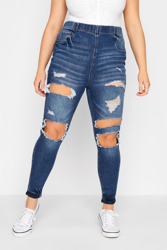 YOURS FOR GOOD Plus Size Blue Ripped JENNY Jeggings | Yours Clothing 1