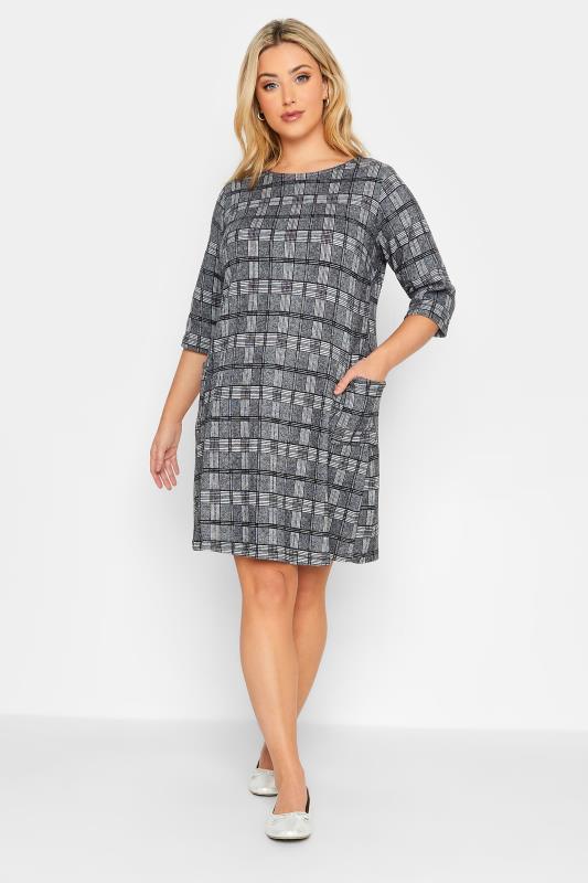 Plus Size Grey Check Print Soft Touch Tunic Dress | Yours Clothing 1