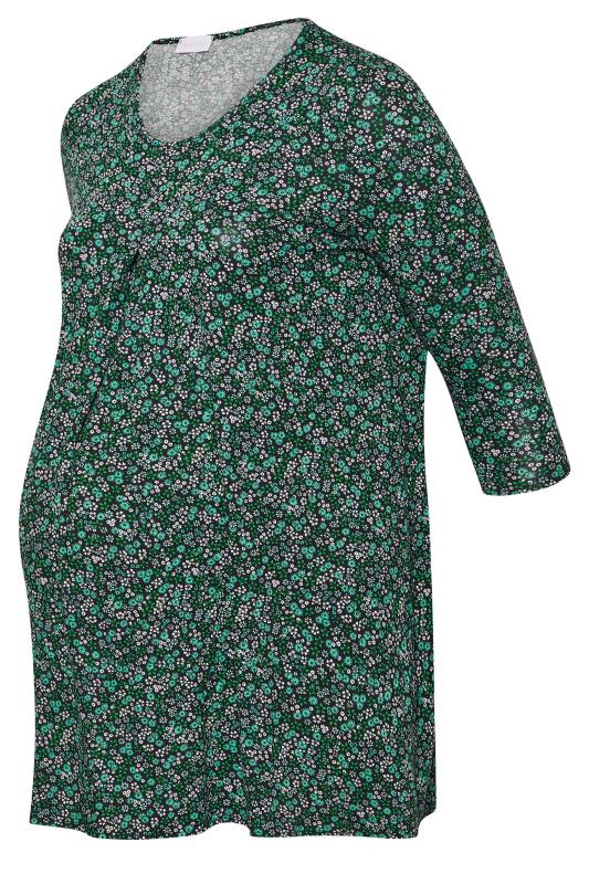 BUMP IT UP MATERNITY Plus Size Black & Green Ditsy Pleat Front Top | Yours Clothing 5
