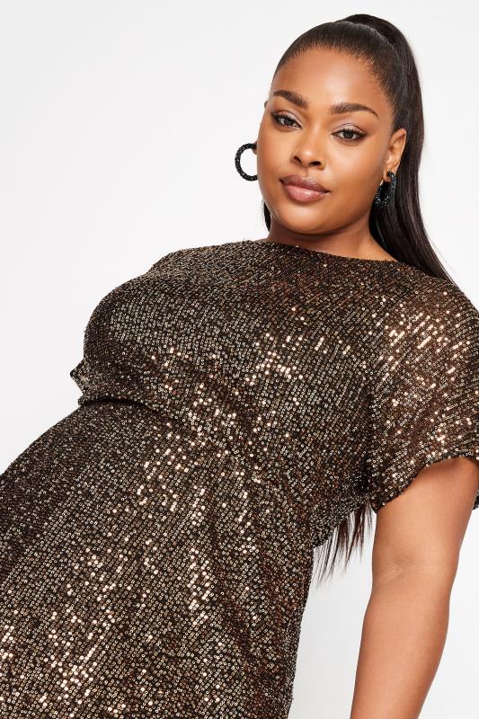 YOURS LONDON Curve Gold Sequin Wrap Peplum Top | Yours Clothing 4