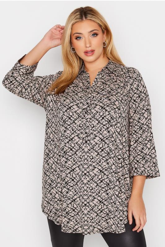 Plus Size  YOURS Curve Beige Brown & Black Abstract Shirt