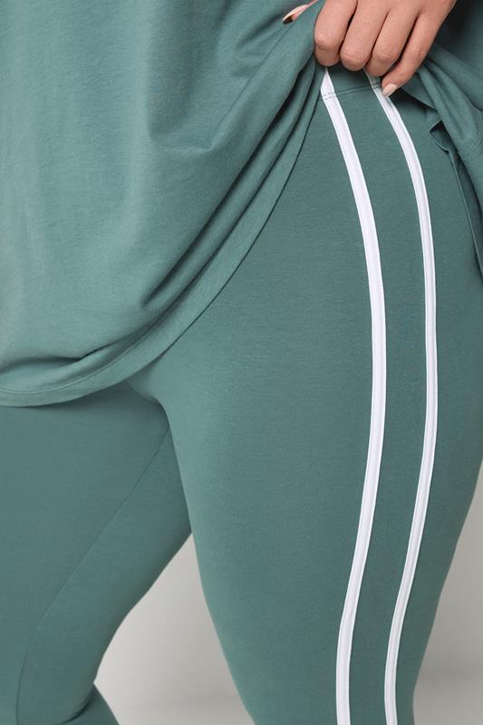 YOURS ACTIVE Plus Size Blue Side Stripe Leggings | Yours Clothing 5