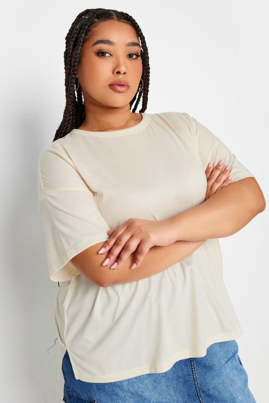 LIMITED COLLECTION Plus Size Ivory White Step Hem Top | Yours Clothing 1