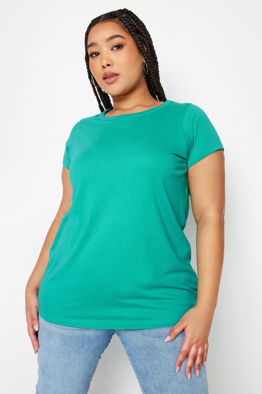 YOURS Plus Size Teal Blue Cotton Blend T-Shirt | Yours Clothing 1