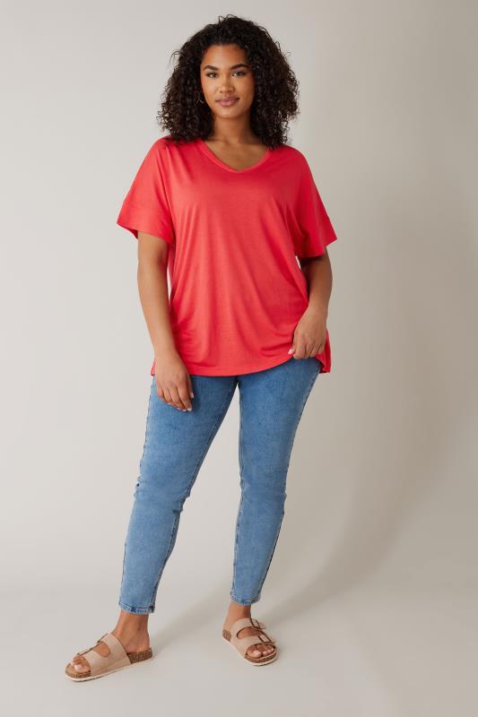 EVANS Plus Size Red V-Neck Modal Rich T-Shirt | Evans 2